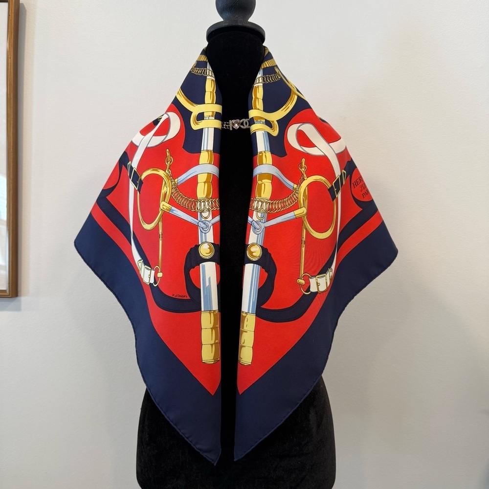 Authentic Hermes Red and Gold Silk Scarf - Picture 7 of 10